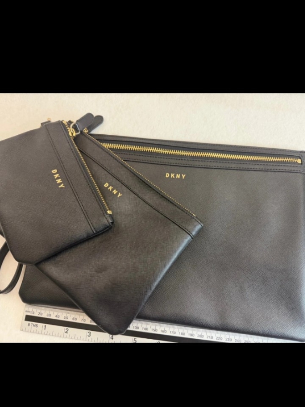 DKNY Black Saffiano Leather Zip Pouch Set